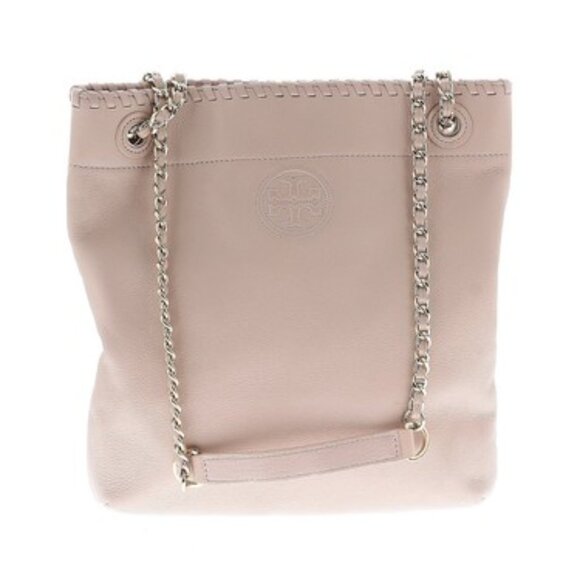 Tory Burch Marion Small Shoulder Bag Pale Pink Pebbled Leather Chain Handles NWO - Picture 2 of 9